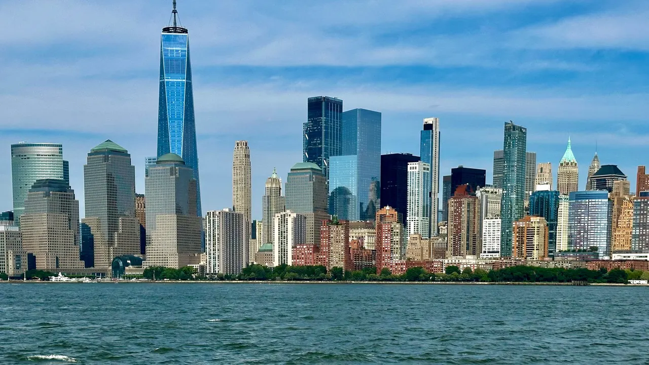 The Manhattan skyline across the Hudson River.